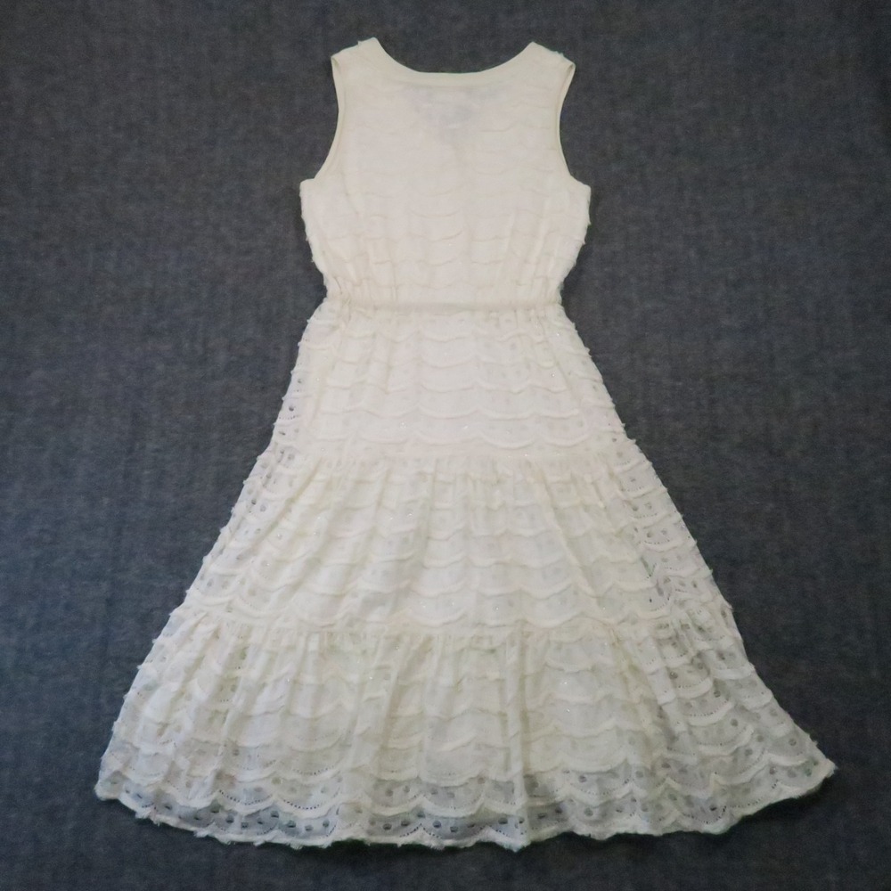 Meadow Rue Lace Tiered Midi Dress M Ivory Button Romantic Boho Cottagecore Sweet - Picture 3 of 10
